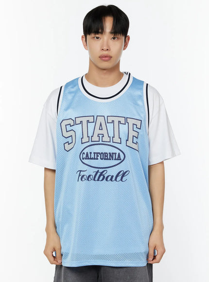 Men's Print Basketball Vest IU529 in Light blue, size M/L