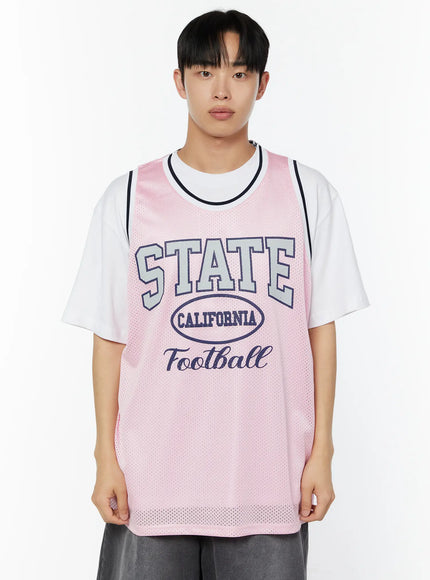 Men's Print Basketball Vest IU529 in Light pink, size M/L