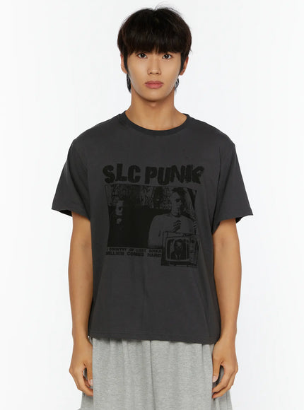 Men's Punk Graphic T-Shirt IL513 in Dark gray, size M/L