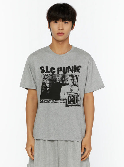 Men's Punk Graphic T-Shirt IL513 in Gray, size M/L
