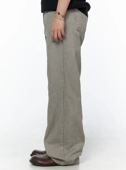 Men's Relaxed Fit Pants (Light Gray) IU523 Light Gray side shot on model showing straight wide-leg silhouette with back pocket and denim texture detail