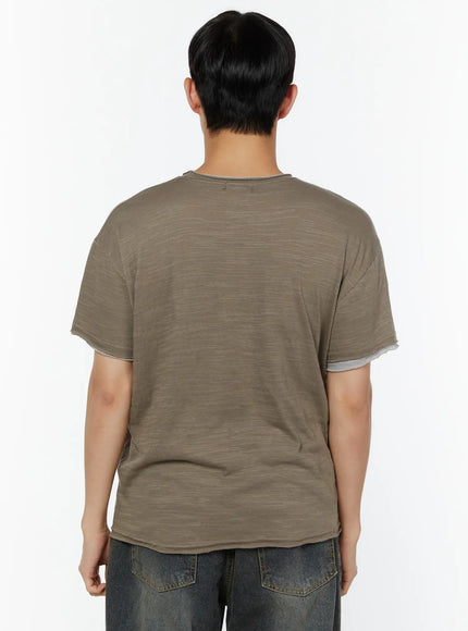 Men's Relaxed Fit T-Shirt IU529 Dark green back shot on male model showing clean back seam layered neckline and double-layer hem cuffs