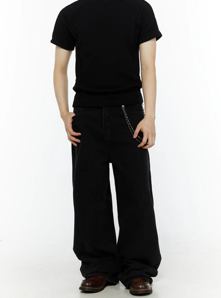 Men's Relaxed Fit Wide Leg Jeans IL509 in Black, size S