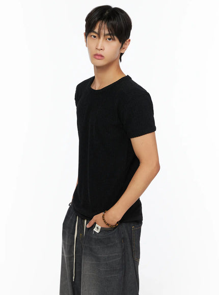 Men's Ribbed Slim-Fit T-Shirt IL520 in Black, size S/M