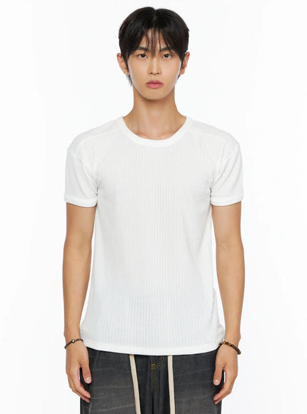 Men's Ribbed Slim-Fit T-Shirt IL520 in White, size S/M