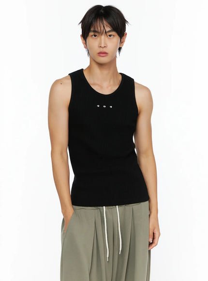 Men's Ribbed Studded Tank Top IL528 in Black, size S/M