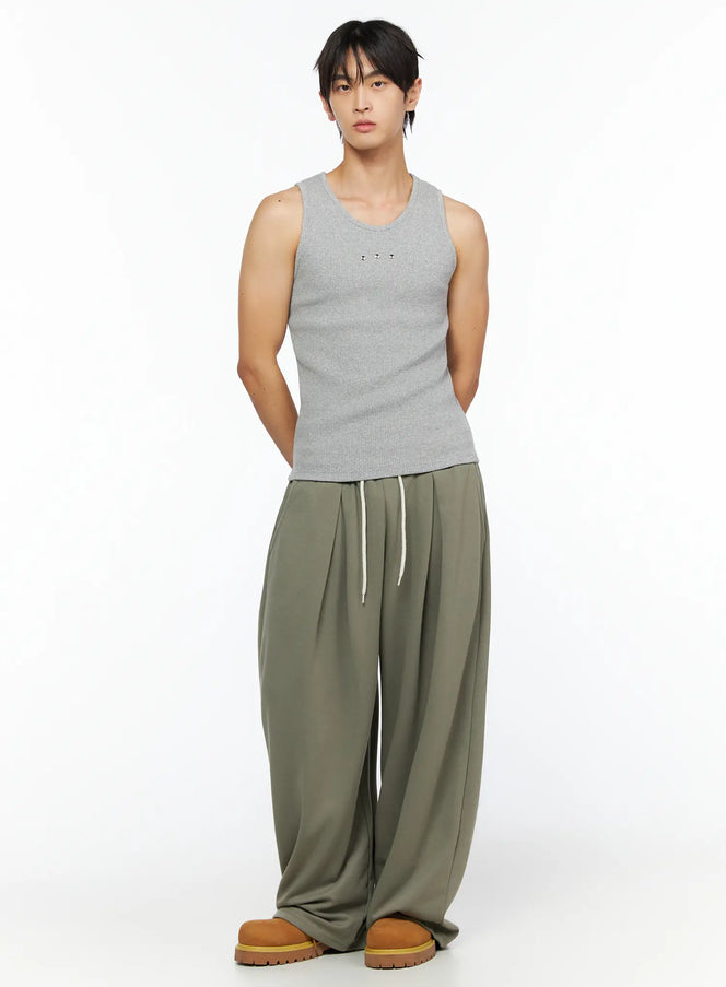 Men's Ribbed Studded Tank Top IL528 in Gray, size S/M