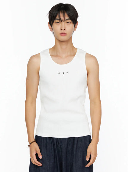 Men's Ribbed Studded Tank Top IL528 in White, size S/M
