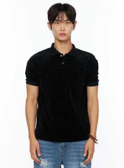 Men's Short Sleeve Velour Polo Shirt IL520 in Black, size L