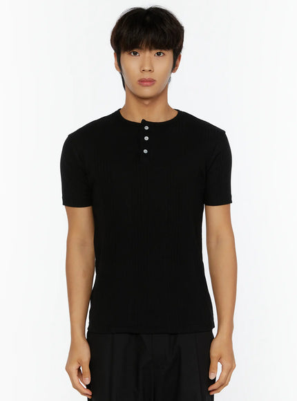 Men's Slim Fit Ribbed T-Shirt IL513 in Black, size M/L