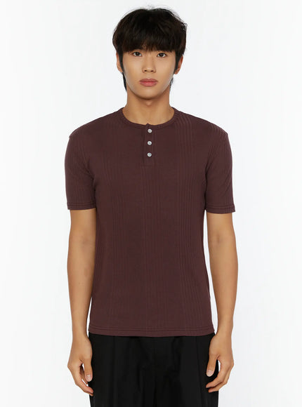 Men's Slim Fit Ribbed T-Shirt IL513 in Dark red, size M/L