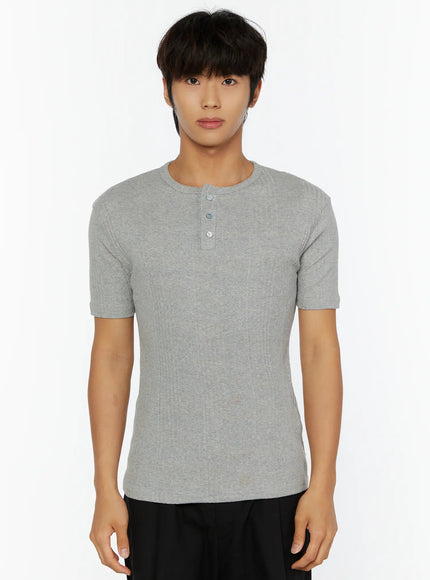 Men's Slim Fit Ribbed T-Shirt IL513 in Gray, size M/L