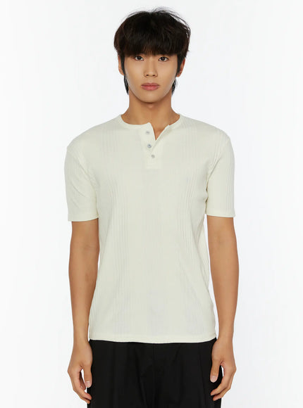 Men's Slim Fit Ribbed T-Shirt IL513 in Light beige, size M/L