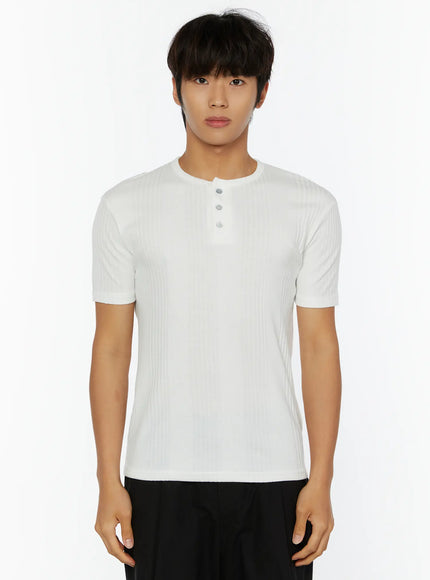 Men's Slim Fit Ribbed T-Shirt IL513 in White, size M/L