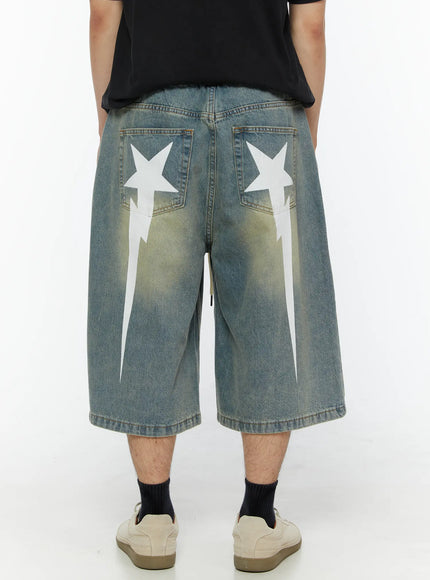 Men's Star Bolt Graphic Print Jorts (Light Blue) IL507 in Light blue, size M/L