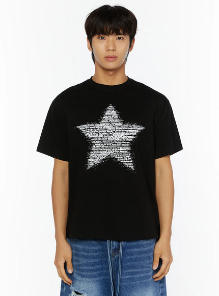Men's Star Graphic T-Shirt IL509 in Black, size S/M