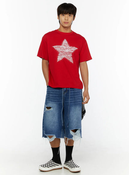 Men's Star Graphic T-Shirt IL509 in Red, size S/M