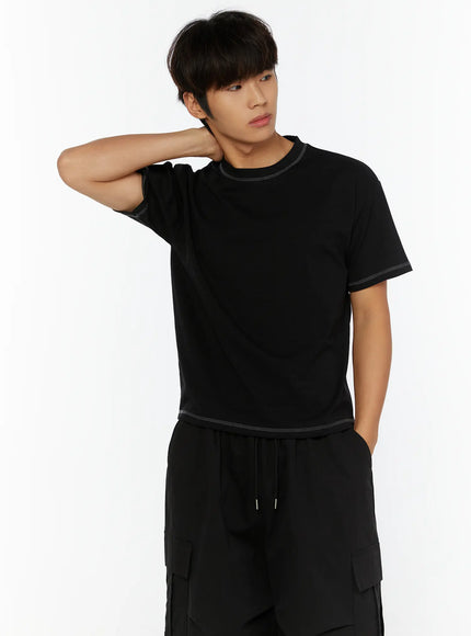Men's Stitched Cropped T-Shirt IL513 in Black, size M/L