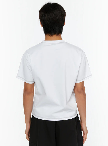 Men's Stitched Cropped T-Shirt IL513 White back view on male model showing clean back panel and contrast overlock stitching at hem