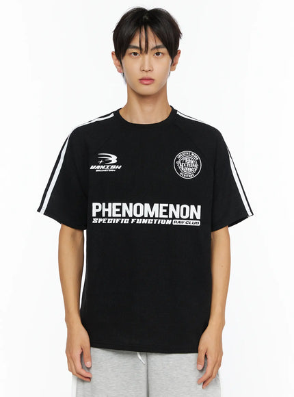 Men's Stripe Detail Tee IL528 in Black, size M/L