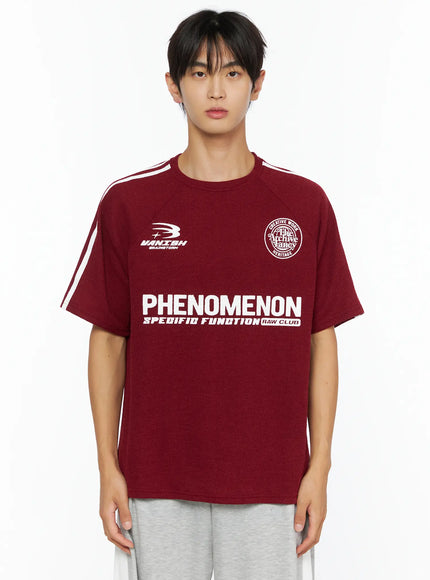 Men's Stripe Detail Tee IL528 in Dark red, size M/L