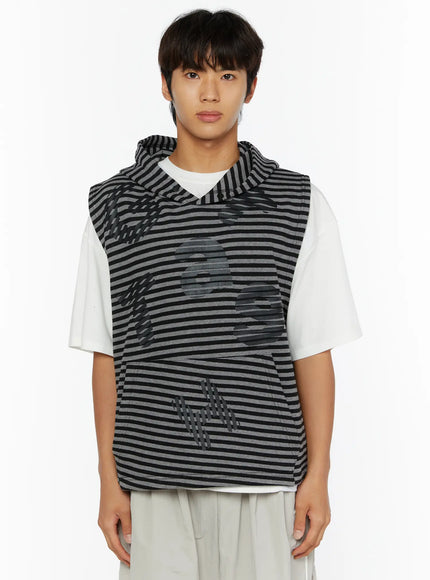 Men's Striped Graphic Hoodie IL510 in Black, size M/L