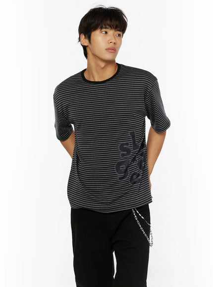 Men's Striped Graphic T-Shirt IL509 in Black, size M/L