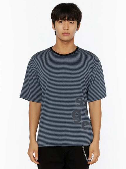 Men's Striped Graphic T-Shirt IL509 in Gray, size M/L