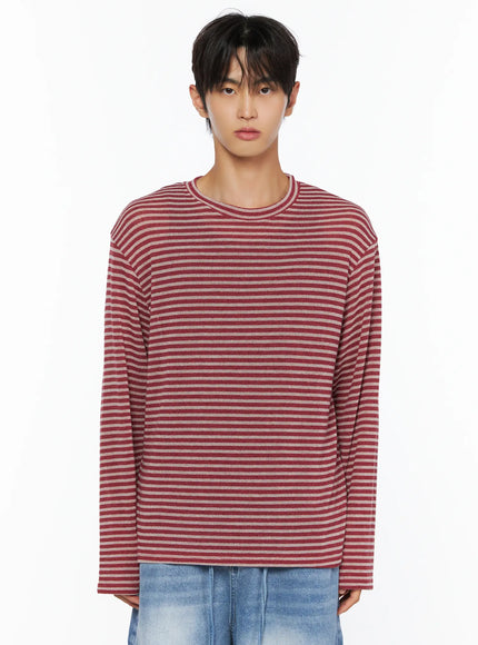 Men's Striped Knit Long Sleeve Tee IL515 in Red, size S/M