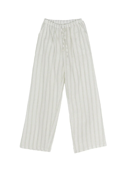 Men's Striped Lounge Pants IL520 Light green flat-lay showing full front view with elastic drawstring waist, wide-leg cut and vertical stripe pattern