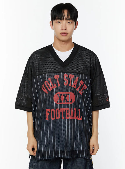Men's Striped Oversized T-Shirt IU529 in Black, size M/L