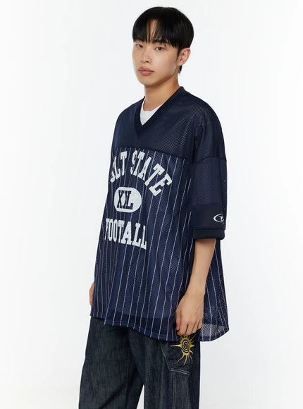 Men's Striped Oversized T-Shirt IU529 in Dark blue, size M/L
