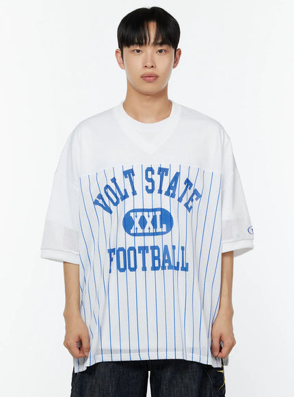 Men's Striped Oversized T-Shirt IU529 in White, size M/L