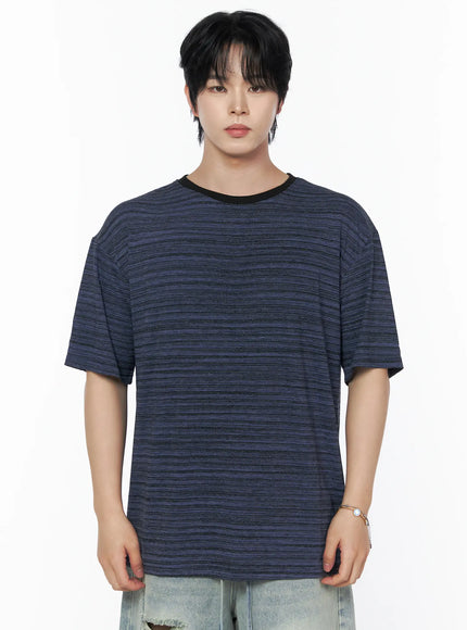 Men's Striped Short Sleeve Tee IL502 in Dark blue, size M/L