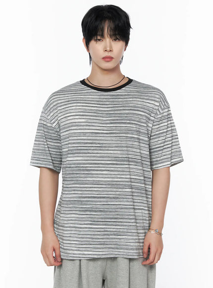 Men's Striped Short Sleeve Tee IL502 in White, size M/L