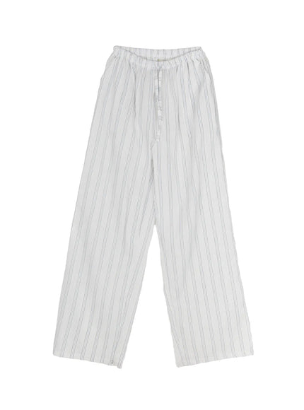Men's Striped Wide-Leg Pants IL520 Light blue flat-lay displaying full-length wide-leg cut, lightweight fabric texture and blue-toned vertical stripe detail