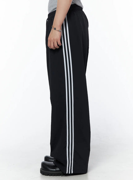 Men's Striped Wide Leg Track Pants IL502 in Black, size L