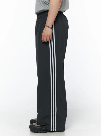 Men's Striped Wide Track Pants IU523 in Dark gray, size L