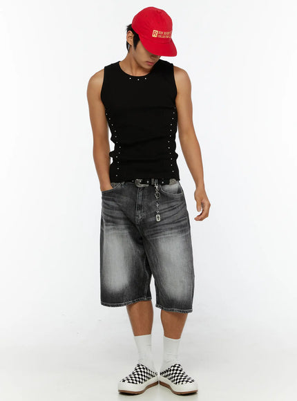Men's Studded Ribbed Tank IL515 in Black, size S/M