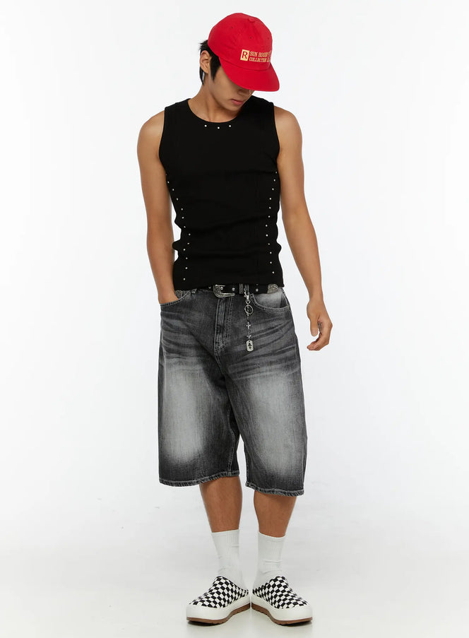 Men's Studded Ribbed Tank IL515 in Black, size S/M