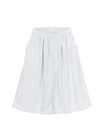 Men's Swirl Print Back Pocket Shorts (Light Gray) IL509 flat-lay front showing elastic drawstring waistband pleated waist and wide A-line leg opening