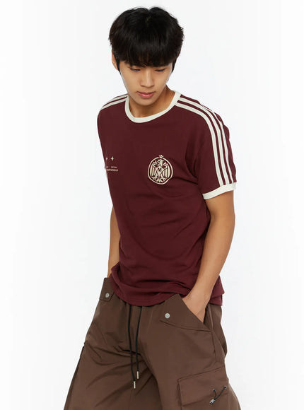Men's Track Graphic T-Shirt IL507 in Dark red, size M