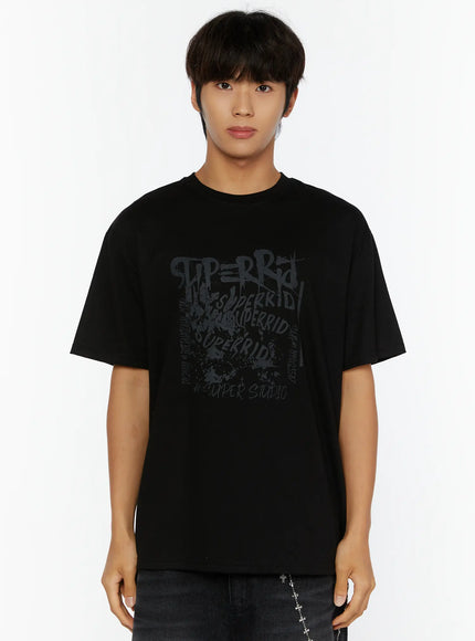 Men's Typography Graphic T-Shirt IL513 in Black, size M/L