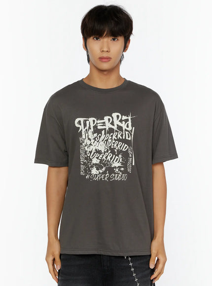 Men's Typography Graphic T-Shirt IL513 in Gray, size M/L