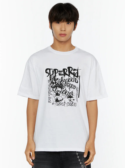 Men's Typography Graphic T-Shirt IL513 in White, size M/L