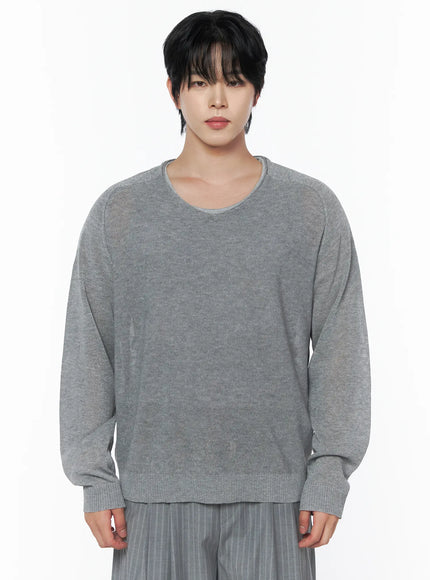 Men's V-Neck Knit Sweater IL502 in Gray, size M/L