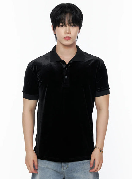 Men's Velvet Polo Shirt IL502 in Black, size S/M