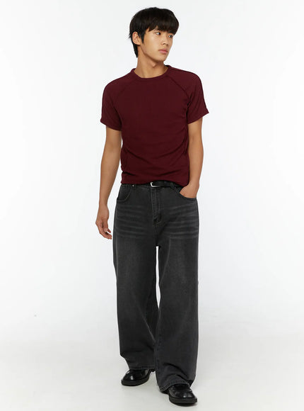 Men's Vintage Relaxed Fit Jeans IL510 Dark gray flat-lay front view showing waistband silver button hardware front pockets and faded washed denim texture