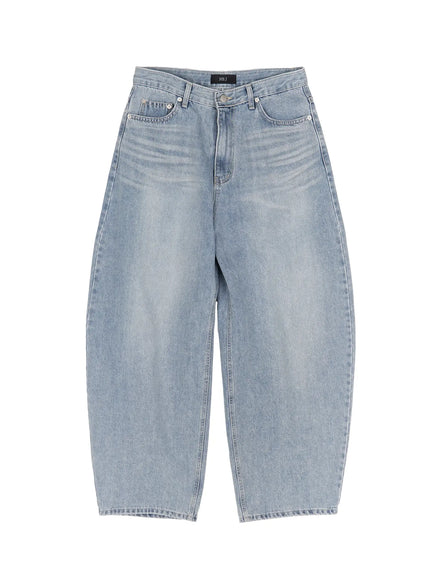 Men's Vintage Wide Leg Jeans IL502 Light blue flat-lay front view showing balloon wide-leg silhouette, five-pocket construction and faded wash denim