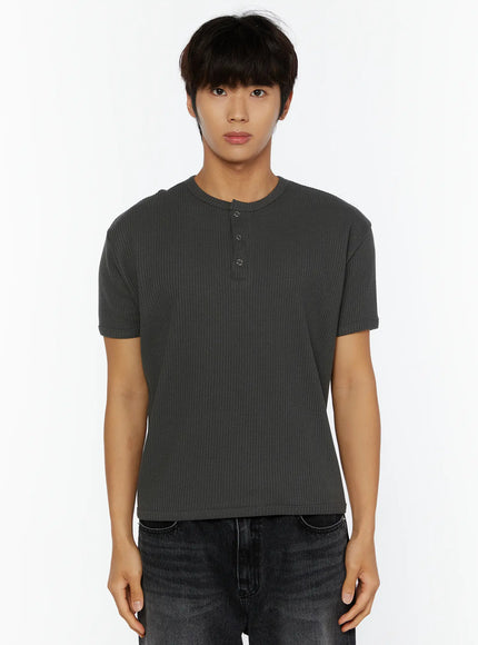 Men's Waffle Henley T-Shirt IL513 in Dark gray, size M/L